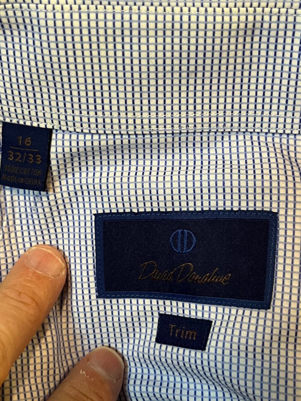 David Donahue Trim Fit Micro Check Dress Shirt – Men’s 16 / 32-33 – Blue/White